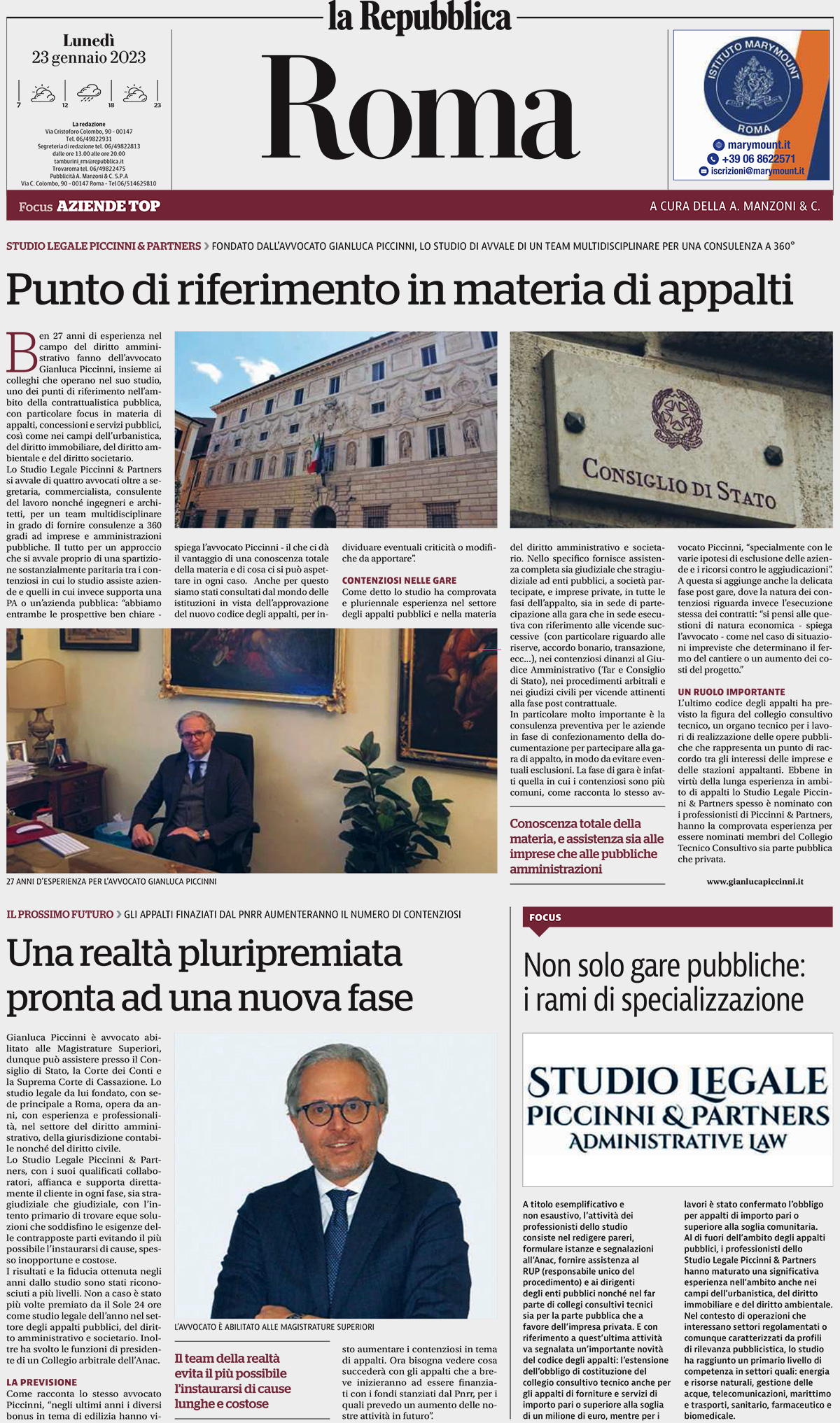 Repubblica, 23/01/2023: Piccinni & Partners
